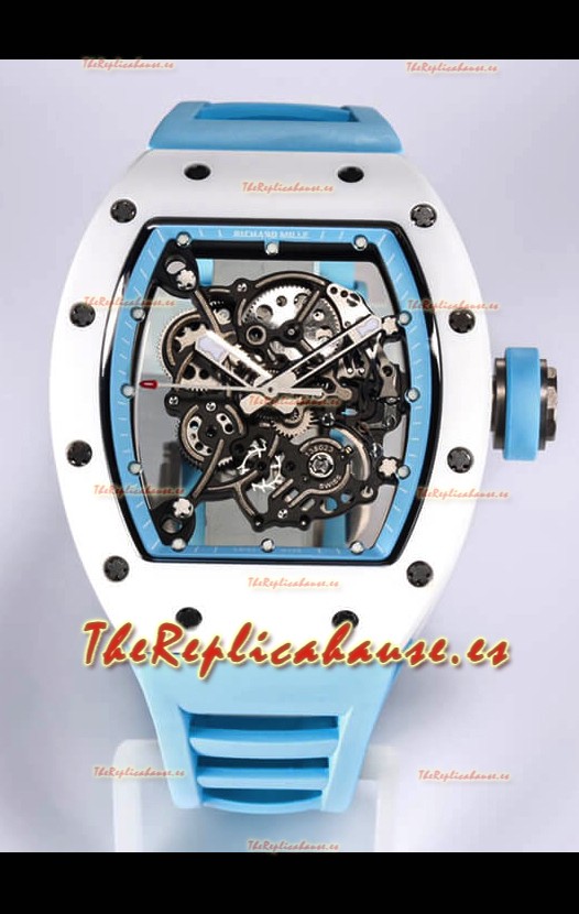 Richard Mille RM055 Caja Cerámica Blanca Reloj Réplica a Espejo 1:1 Correa Azul
