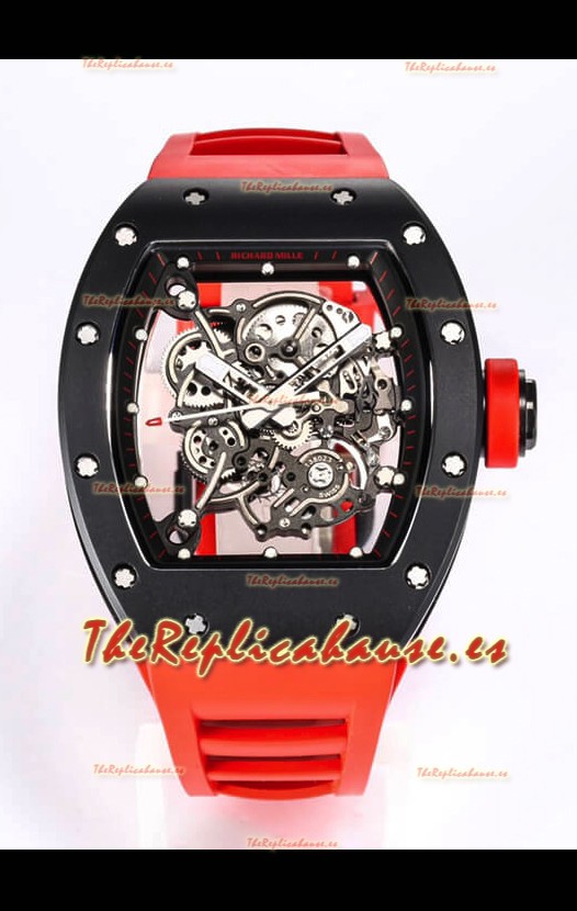 Richard Mille RM055 Caja Cerámica Negra Reloj Réplica a Espejo 1:1 Correa Roja