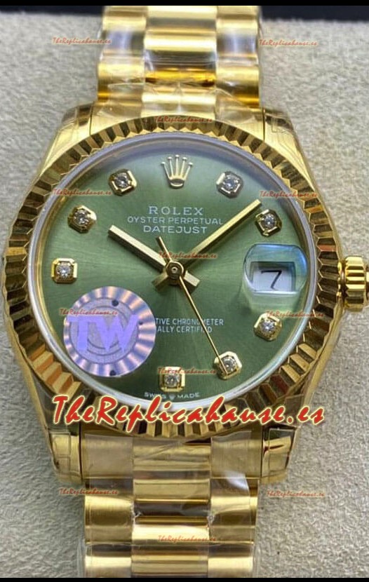 Rolex Datejust 278278 31MM Reloj Réplica Suizo en Acero 904L Oro Amarillo Dial Verde - Réplica a Espejo 1:1