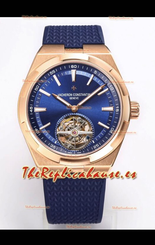 Vacheron Constantin Overseas Tourbillon Oro Rosado en Dial Azul Correa de Goma Réplica a Espejo 1:1