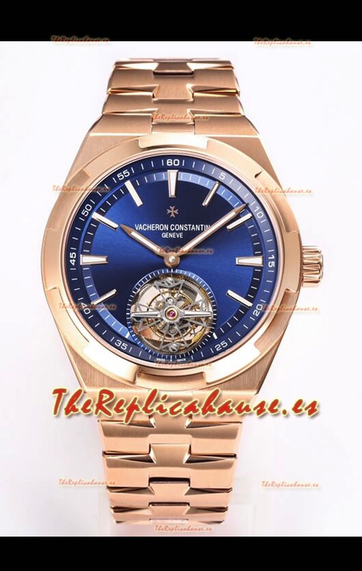 Vacheron Constantin Overseas Tourbillon Oro Rosado en Dial Azul Correa de Oro Réplica a Espejo 1:1