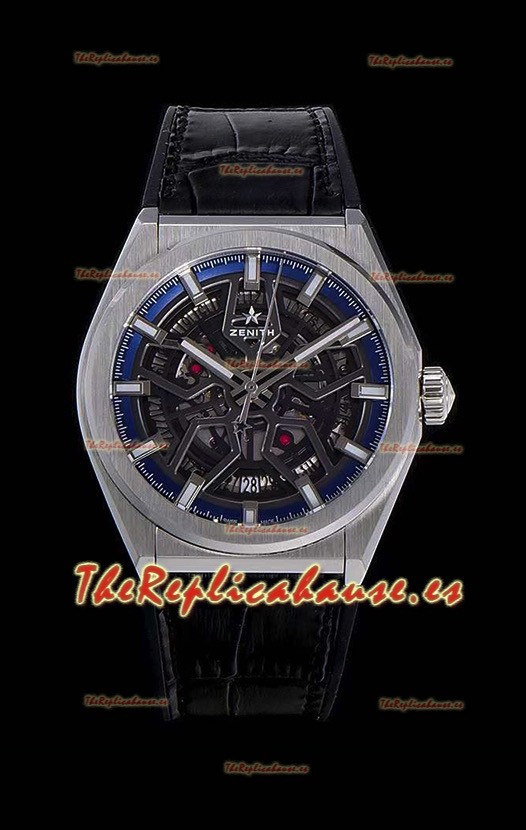 Zenith Defy Classic Skeleton 41 mm Titanio Reloj Réplica Suizo Hombres - Correa de Piel Negro
