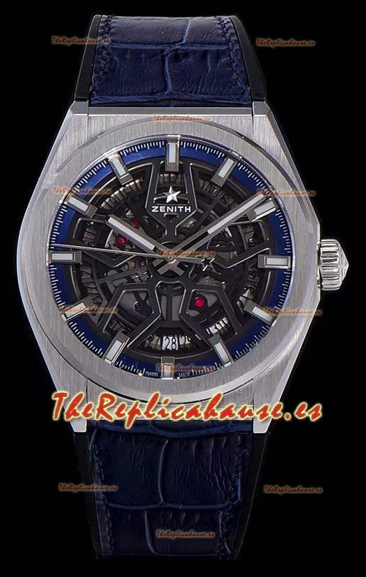 Zenith Defy Classic Skeleton 41 mm Titanio Reloj Réplica Suizo Hombres - Correa de Piel Azul
