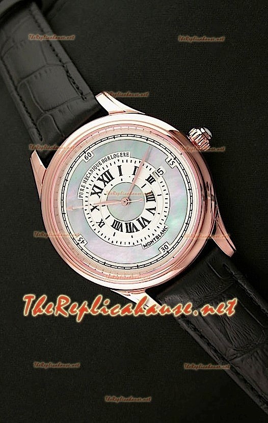 Mont Blanc Mechanique Horlogere Reloj Suizo en Oro Rosa Esfera Perla