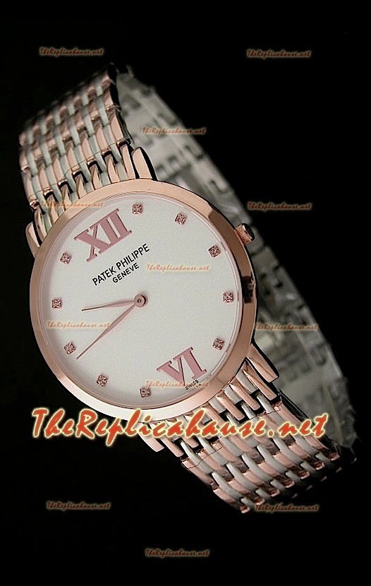 Patek Philippe Reloj Japonés de Cuarzo en Oro Rosa - 38MM Esfera Blanca