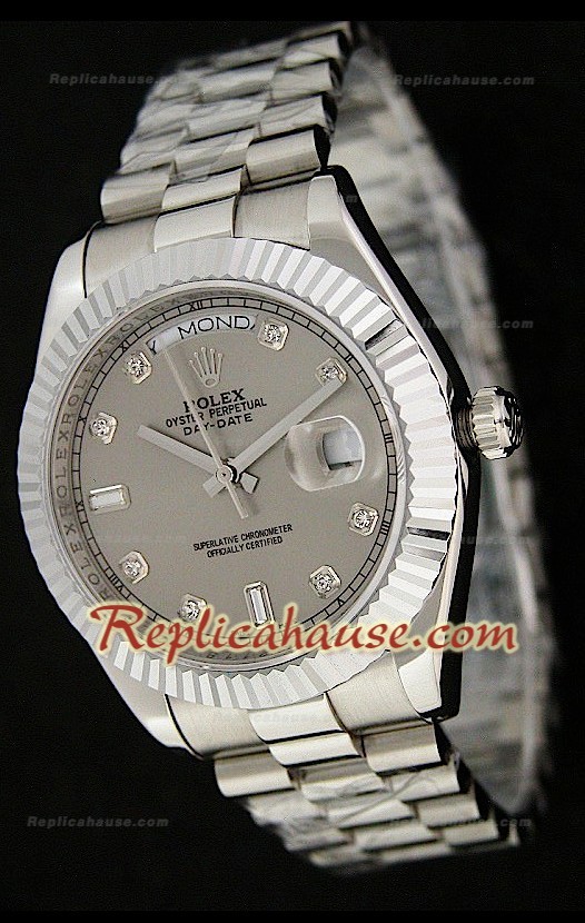 Rolex Daydate Reloj Suizo de Acero Inoxidable con Esfera Gris