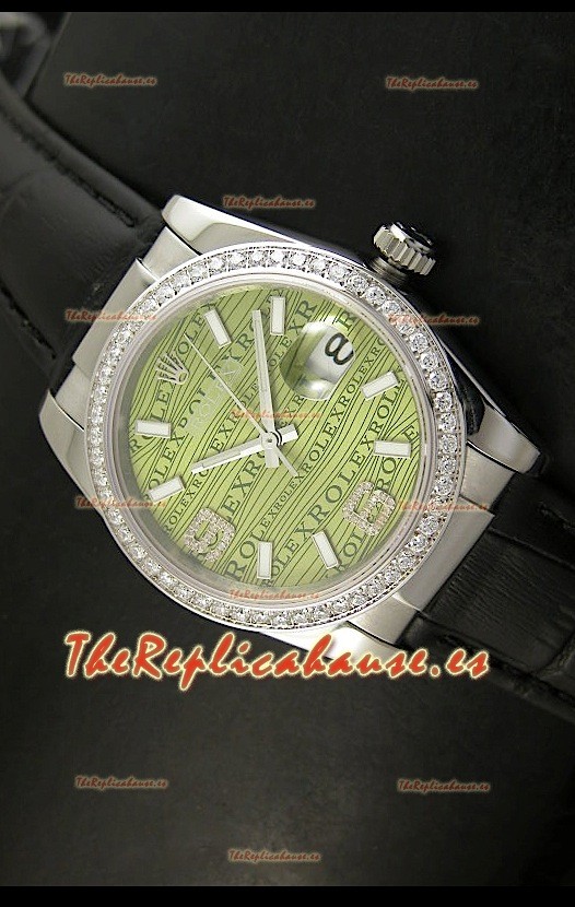 Rolex Réplica Datejust Reloj Suizo – 37MM - Malla Negra Esfera Verde