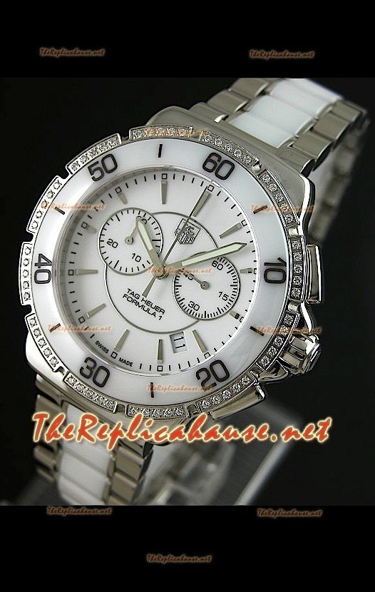 Tag Heuer Formula 1 para damas, en blanco, con cronómetro. Réplica 1:1