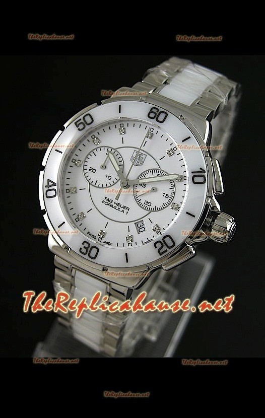 Tag Heuer Formula 1 para damas, en blanco, con cronómetro. Réplica 1:1