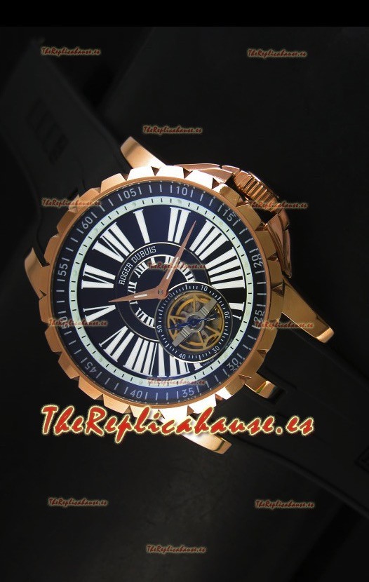 Roger Dubuis Excalibur Tourbillon - Reloj Chapado en Oro Rosado Dial Negro