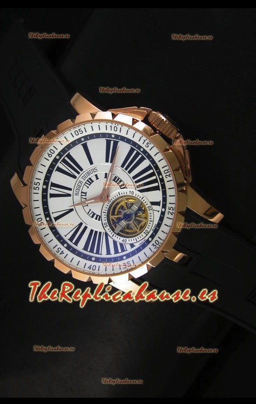 Roger Dubuis Excalibur Tourbillon - Reloj Chapado en Oro Rosado Dial Blanco