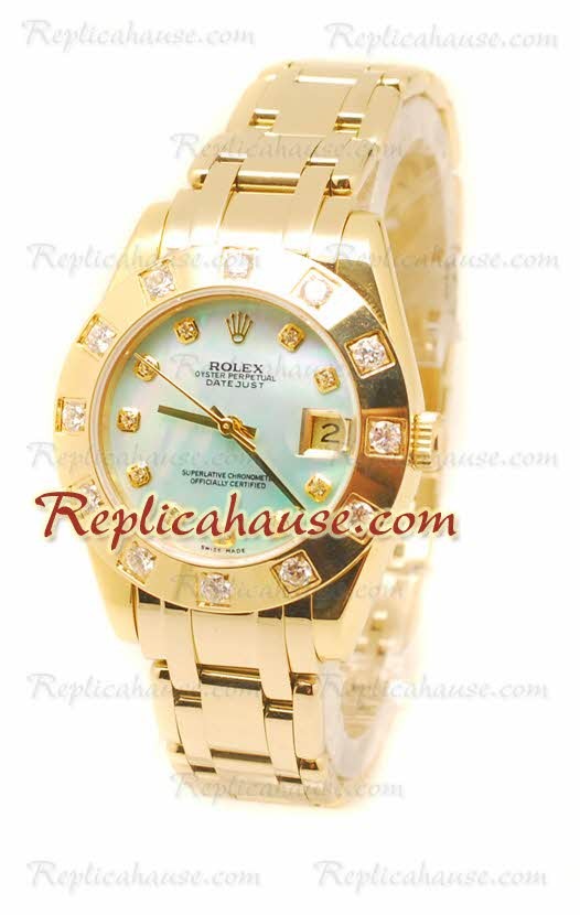 Pearlmaster Datejust Rolex Reloj Suizo en Oro Amarillo y Dial color Perla - 34MM