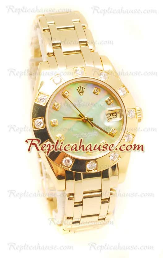 Pearlmaster Datejust Rolex Reloj Suizo en Oro Amarillo y Dial color Perla - 34MM