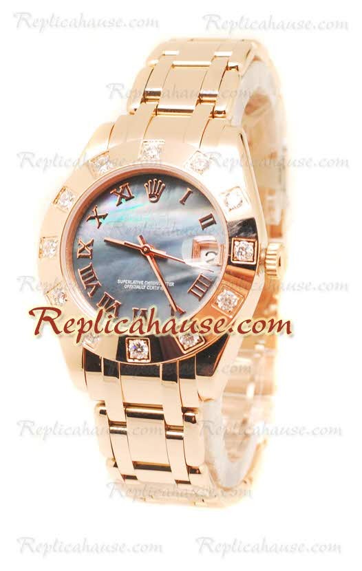 Pearlmaster Datejust Rolex Reloj Suizo en Oro Rosa y Dial color Perla - 34MM