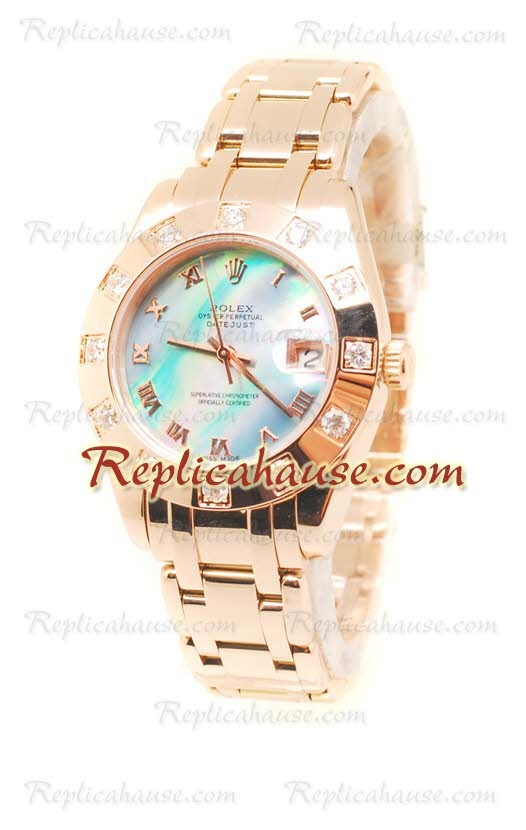 Pearlmaster Datejust Rolex Reloj Suizo en Oro Rosa y Dial color Perla - 34MM