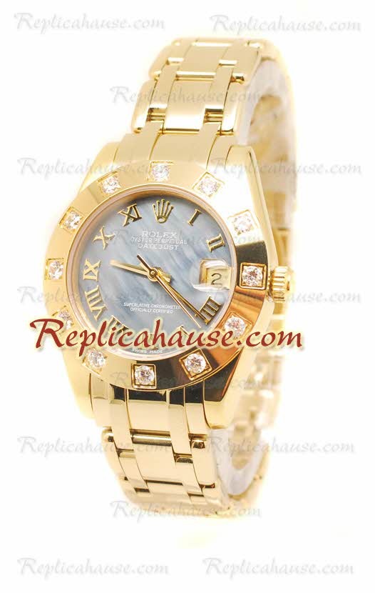 Pearlmaster Datejust Rolex Reloj Suizo en Oro Rosa y Dial Perlado - 34MM