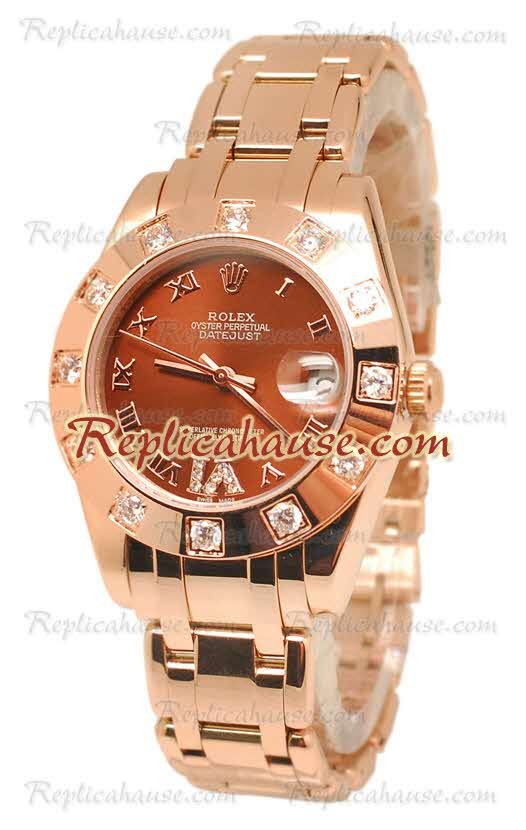 Datejust Rolex Reloj Suizo en Oro Rosa y Dial Marrón - 36MM
