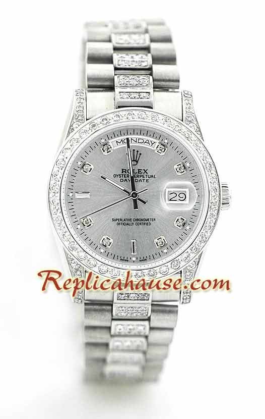 Rolex Réplica Day Date Silver - Diamond