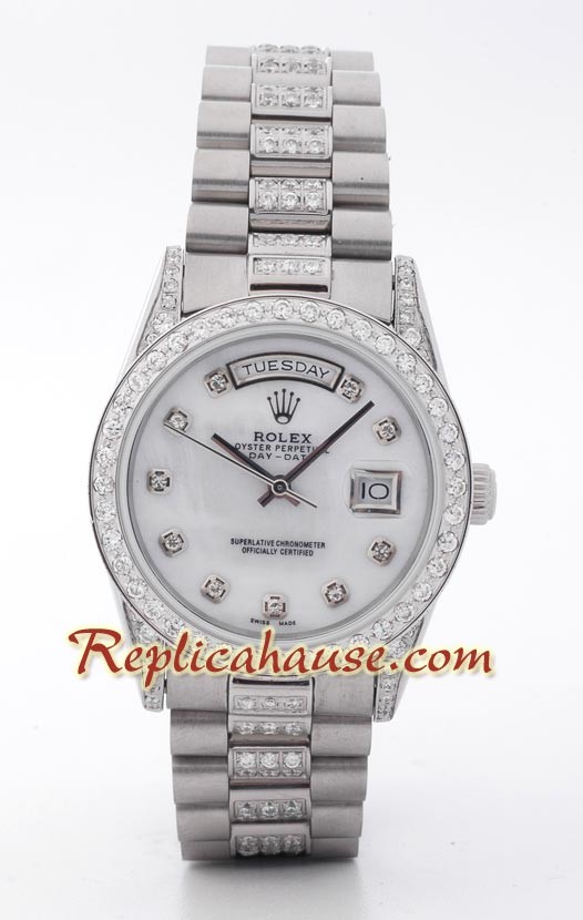 Rolex Réplica Day Date Silver - Diamond