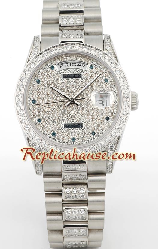 Rolex Réplica Day Date Silver - Diamond
