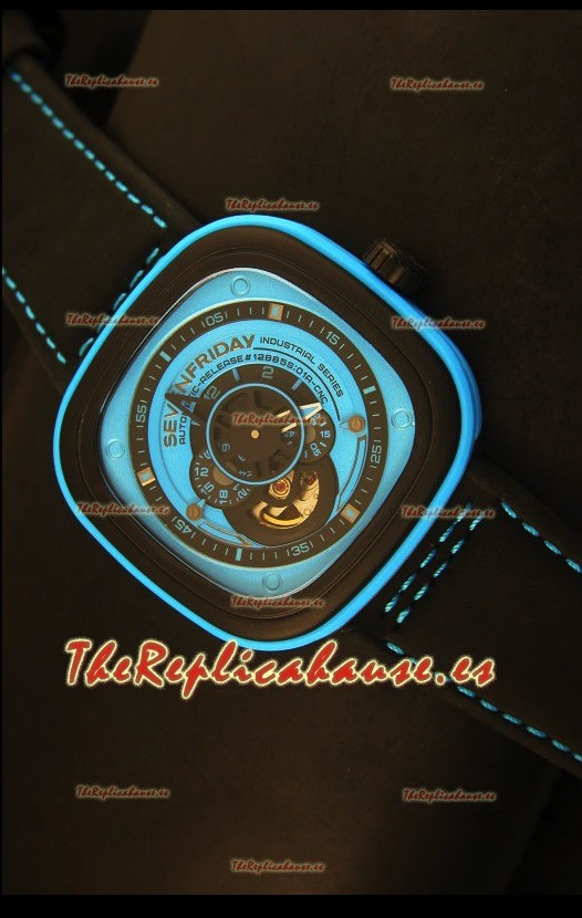 SevenFriday P-32 Movimiento Original Miyota 82S7, Azul y Negro - Calidad Espejo 1:1