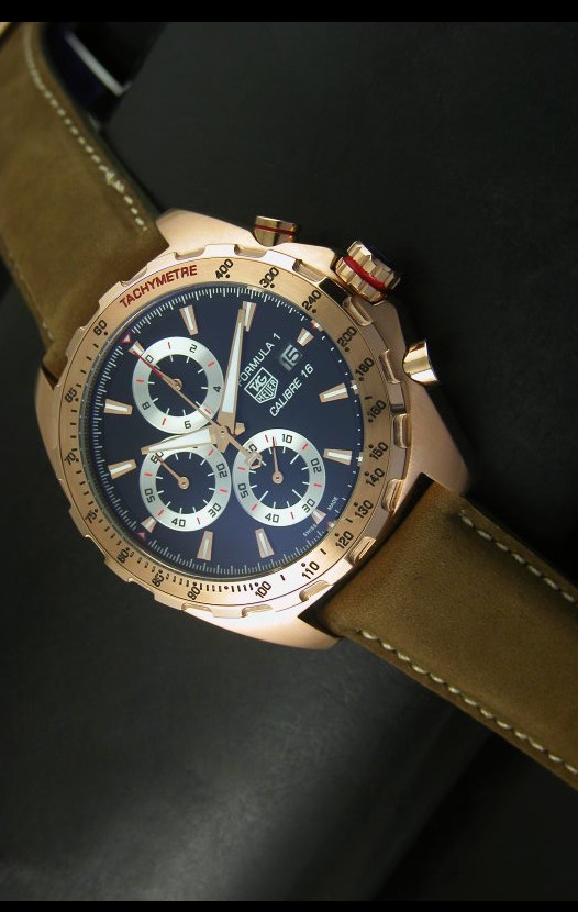 Tag Heuer Calibre 16 Reloj Oro Rosado en Dial Negro