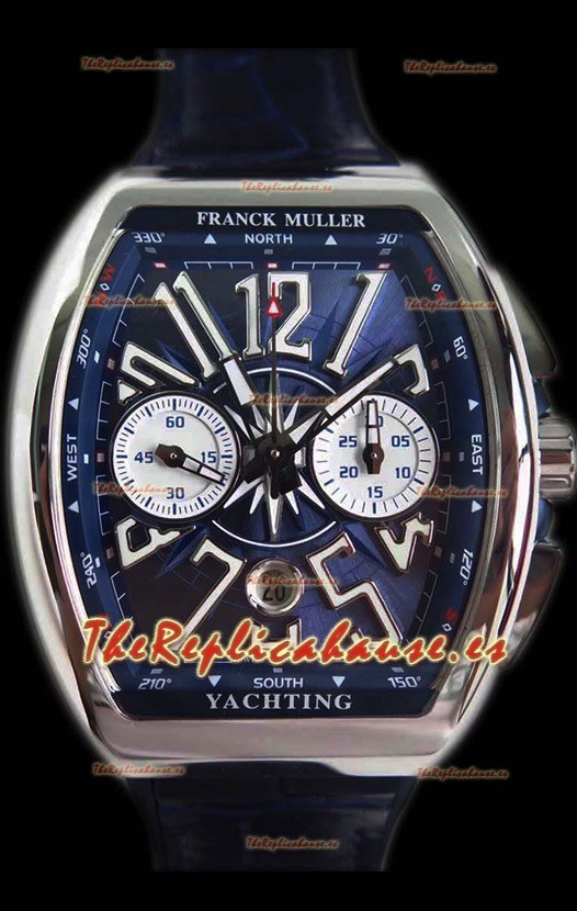 Franck Muller Vanguard Reloj Suizo Cronógrafo en Acero 904L Dial Azul