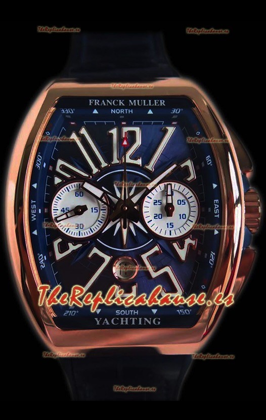 Franck Muller Vanguard Chronograph Reloj Suizo Oro Rosado de 18K Dial Azul