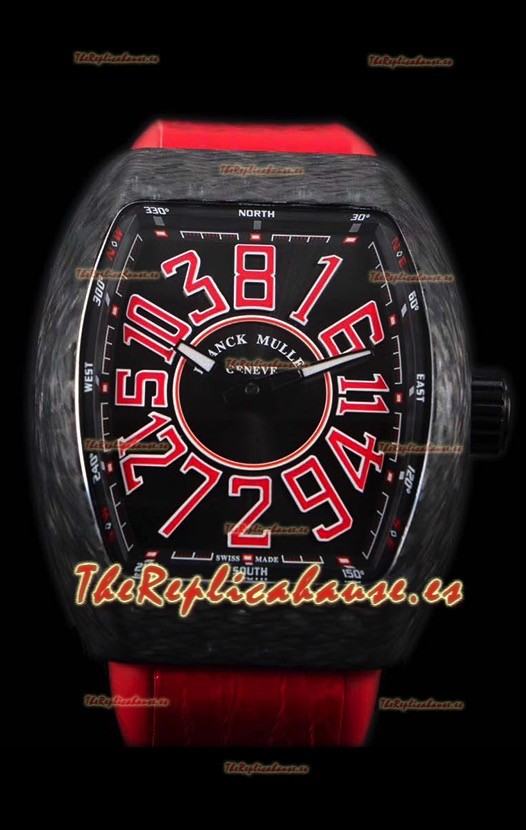 Franck Muller Vanguard Reloj Suizo Caja de Carbono índices rojos 