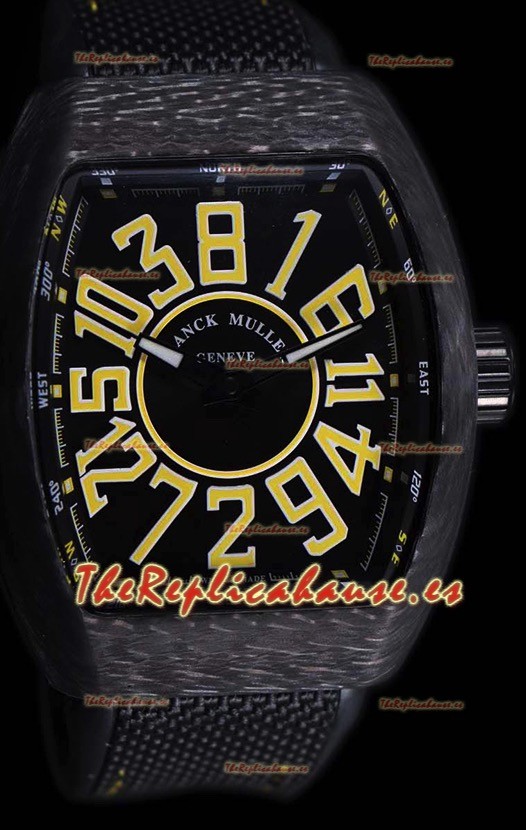 Franck Muller Vanguard Reloj Suizo Caja de Carbono Índices color Negro