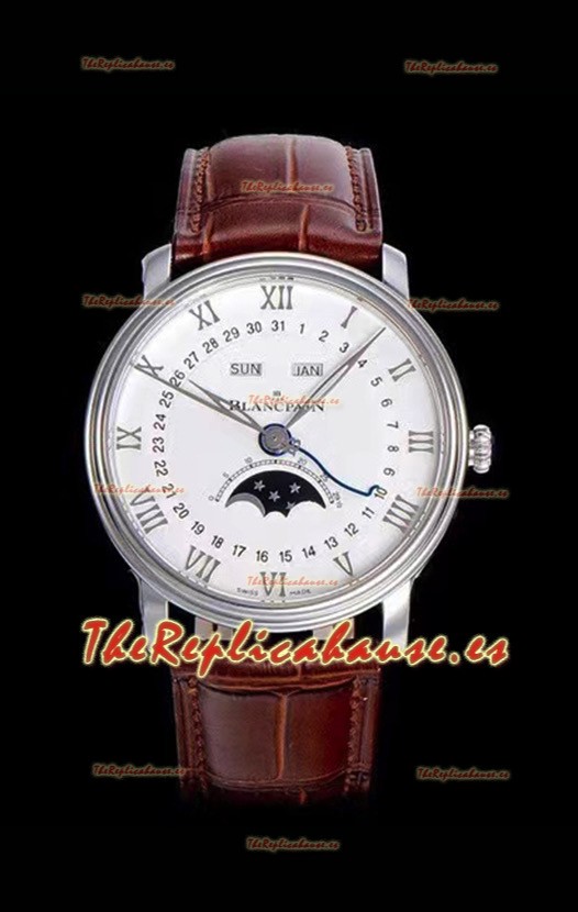 Blancpain "Villeret Quantième Complet" Reloj de Acero Suizo 904L con Dial en color Blanco
