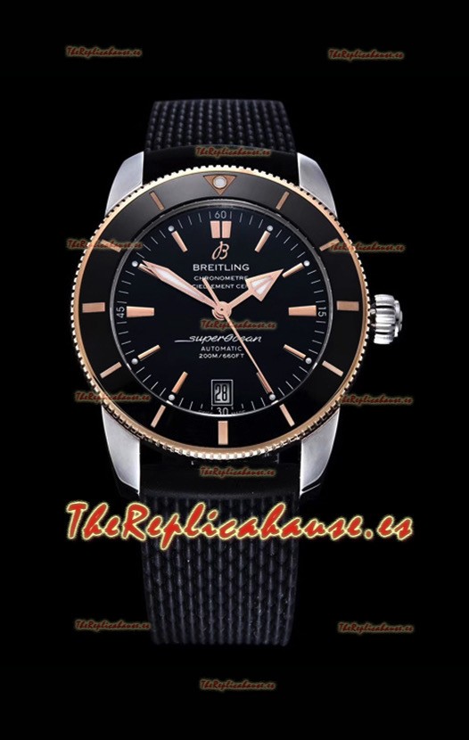 Breitling SuperOcean Heritage II 44MM Reloj Réplica a Espejo 1:1 Dial Negro 904L de dos Tonos, Correa de Goma