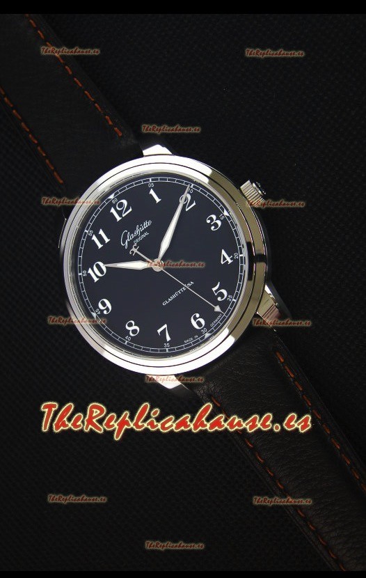 Glashuette Senator Excellence Dial Negro, Caja de Acero Reloj Replica Suizo