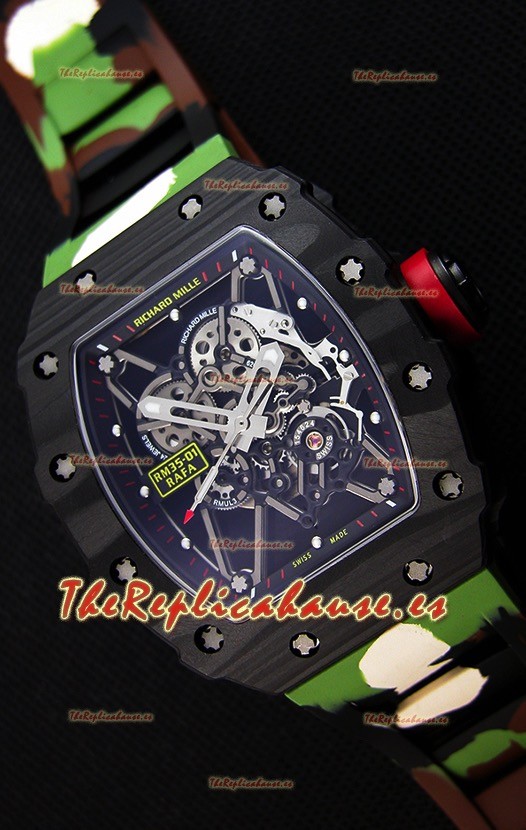 Richard Mille RM35-01 Rafael Nadal Caja de Carbón Forjado con Correa de Goma tipo Camuflaje