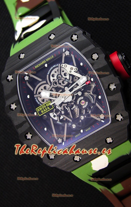 Richard Mille RM35-02 Rafael Nadal Caja de Carbón Forjado con Correa de Goma tipo Camuflaje