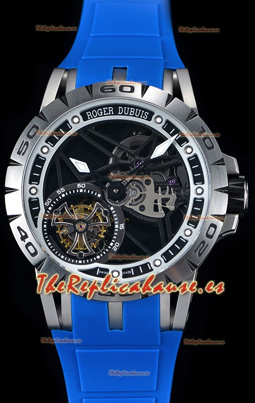 Roger Dubuis Excalibur Spider Flying Tourbillon Skeleton Caja de Titanio Reloj Suizo a Espejo 1:1