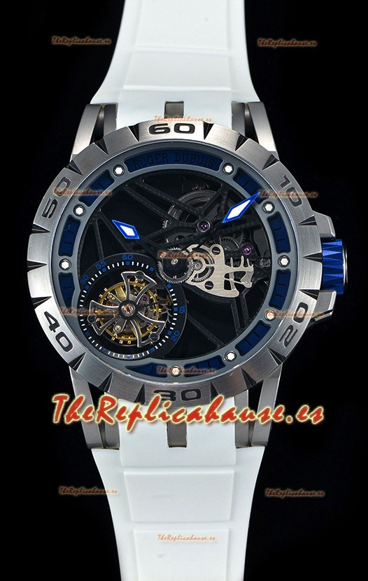 Roger Dubuis Excalibur Spider Flying Tourbillon Skeleton Caja de Titanio Reloj Suizo a Espejo 1:1