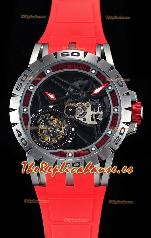 Roger Dubuis Excalibur Spider Flying Tourbillon Skeleton Caja de Titanio Reloj Suizo a Espejo 1:1