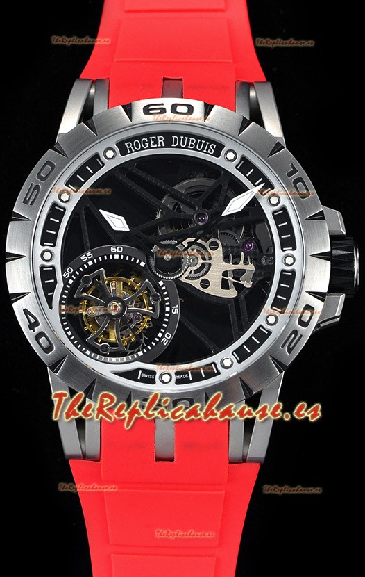Roger Dubuis Excalibur Spider Flying Tourbillon Skeleton Caja de Titanio Reloj Suizo a Espejo 1:1