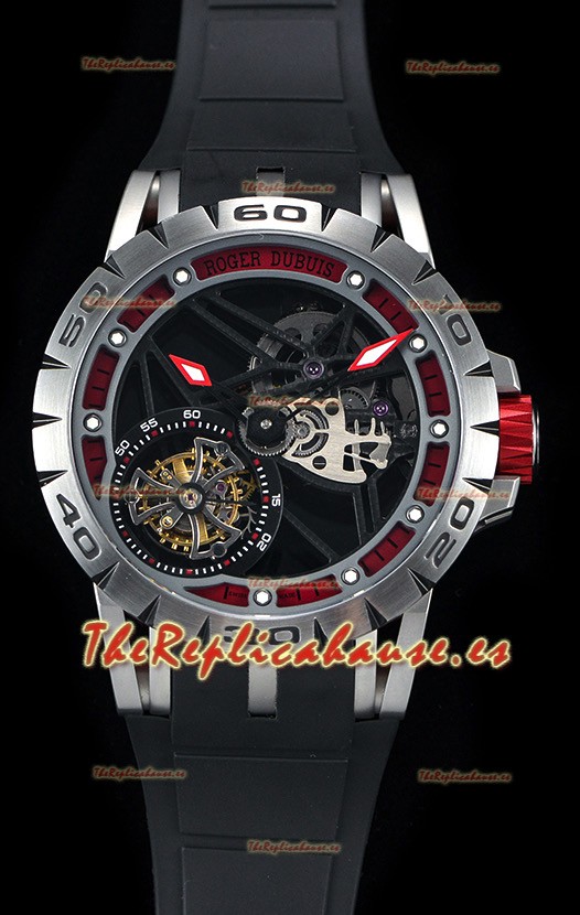 Roger Dubuis Excalibur Spider Flying Tourbillon Skeleton Caja de Titanio Reloj Suizo a Espejo 1:1