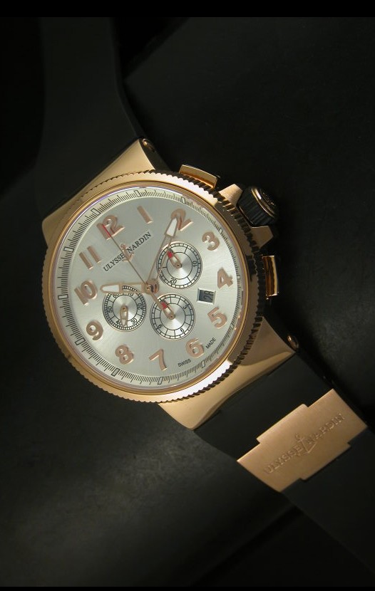 Ulysse Nardin Marine Cronógrafo en Oro Rosado, Dial Negro Numeros Arábigos - Réplica Escala 1:1