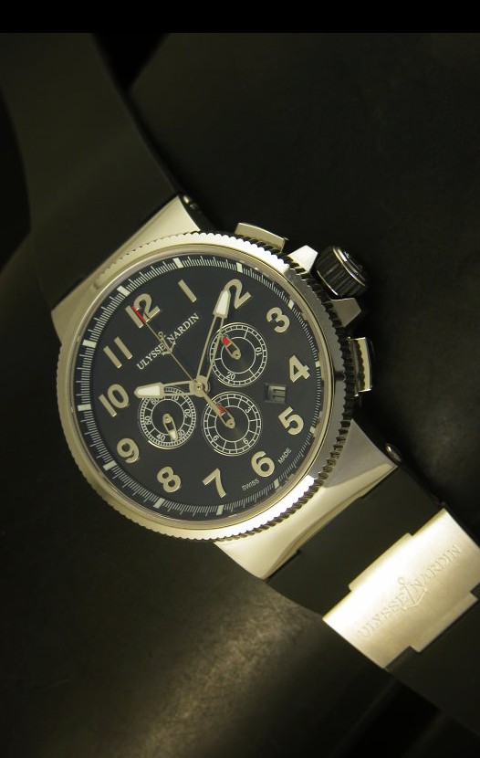 Ulysse Nardin Marine Cronógrafo de Acero Inoxidable, Dial Negro Arábigo - Réplica Escala 1:1