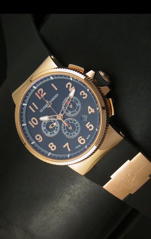 Ulysse Nardin Marine Cronógrafo en Oro Rosado, Dial Negro Numeros Arábigos - Réplica Escala 1:1