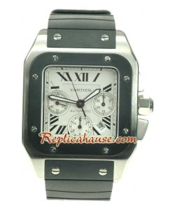 Cartier Santos 100 Suizo Cronógrafo Reloj - Correa de Goma