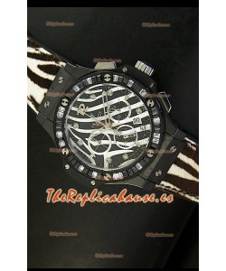 Hublot Big Bang Edición White Zebra Bang, Reloj 34MM, caja con recubrimiento PVD en negro