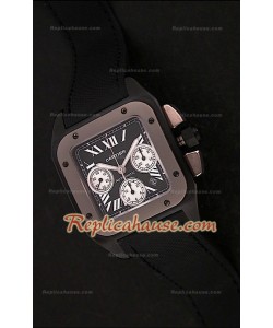 Cartier Santos 100 XL Reloj Cronógrafo Suizo de Carbón/ Titanio - Reproducción Escala 1:1