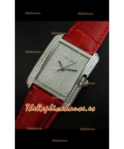 Cartier Tank Anglaise para damas Réplica Cascasa de acero/Malla roja