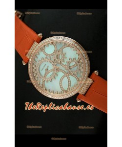 Cartier Réplica Bisel de diamantes Carcasa de oro/Malla naranja 