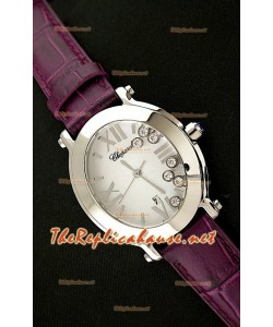 Chopard Happy Sport Reloj Japonés Señoras en Correa de Piel Púrpura