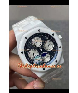 Audemars Piguet Royal Oak Calendario Perpetuo Reloj Réplica Suizo Caja con Revestimiento PVD Blanco y Dial Azul